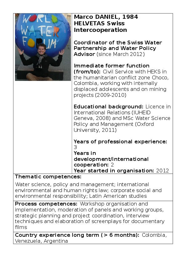 Marco Daniel, Helvetas Swiss Intercooperation