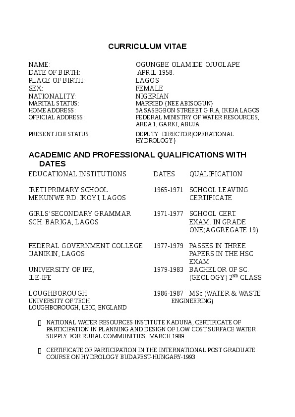 olamide ogungbe, NIGERIA HYDROLOGICAL SERVICES AGENCY/ FED MIN OF WATER RESOURCES - DEPUTY DIRECTOR, HYDROLOGY/ HYDROGEOLOGY