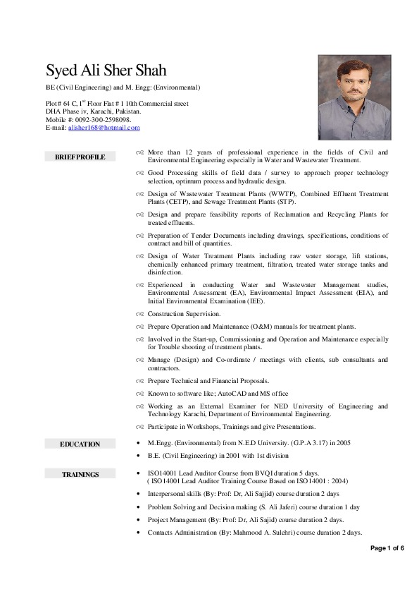 Ali Sher, National Engineering Services Pakistan (NESPAK) Pvt. Ltd. - Senior Engineer