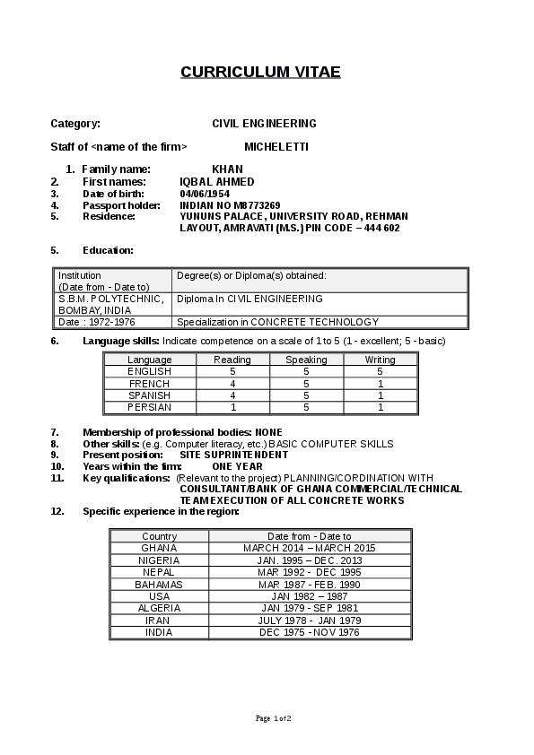 IQBAL AHMED KHAN, SITE SIPRNTENDENT