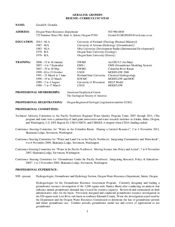 Gerald Grondin, Hydrogeologist