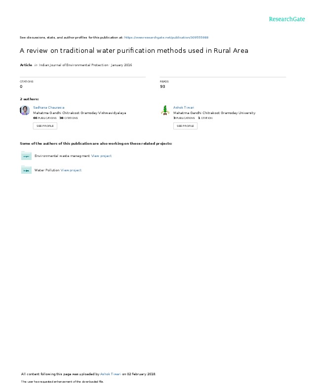 A Review on Traditional Water Purification Methods Used in Rural Area