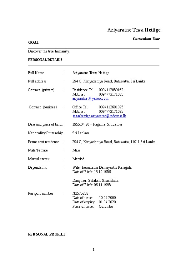 Ariyaratne Tewa Hettige, Sri Lanka Red Cross Society - Specialist Organization Development