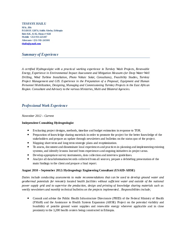 Tesfaye Hailu, RTD Consult - Senior Consultant