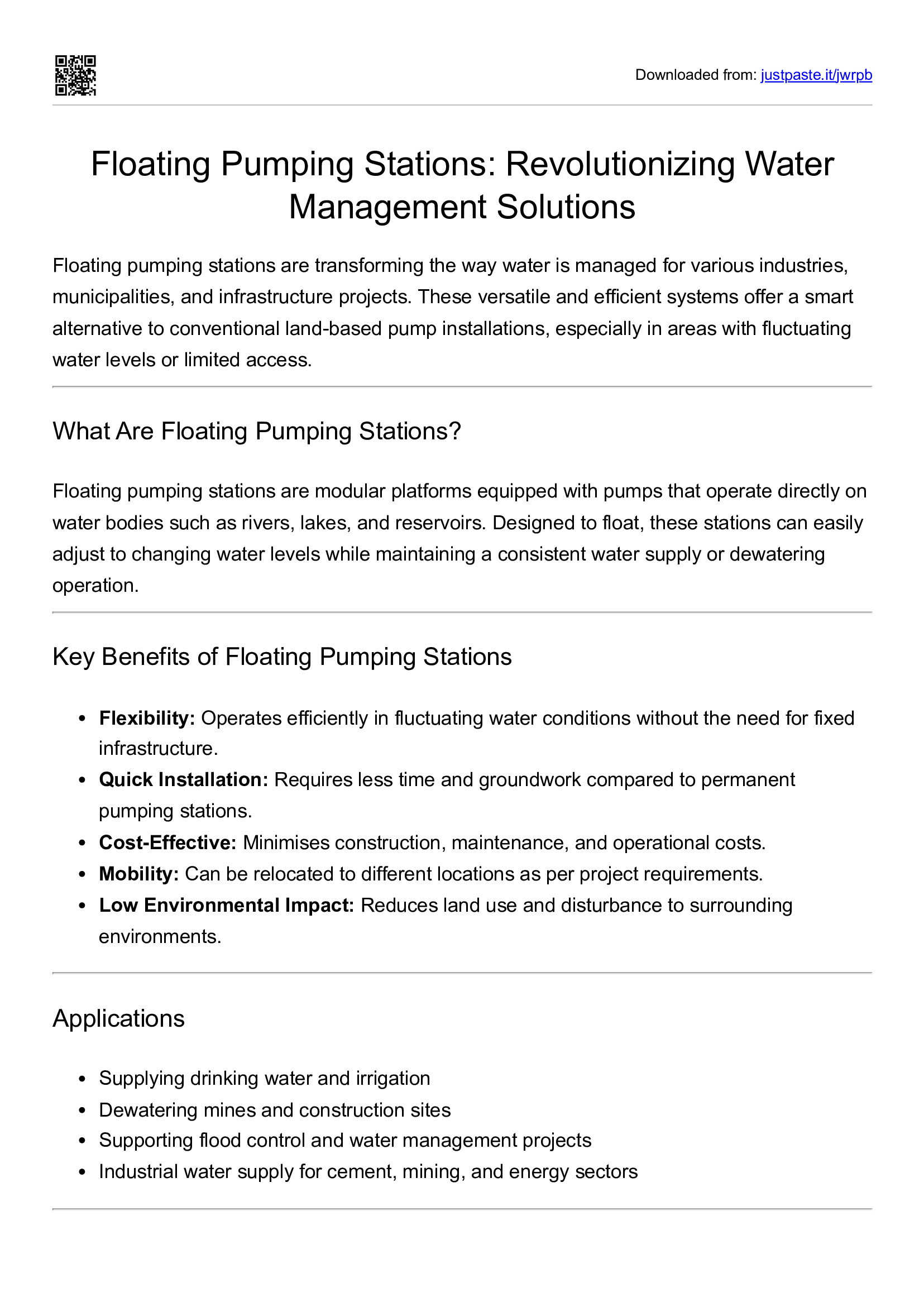 Floating pumping stations