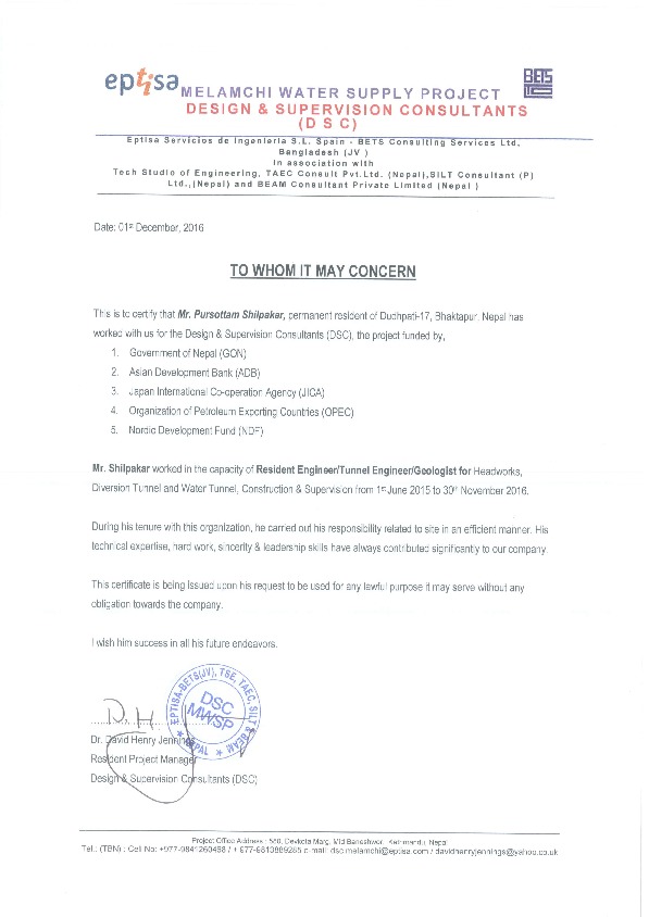 pursottam shilpakar, Geologist/Engineering Geologist at GEODATA Engineering, S.P.A. Italy