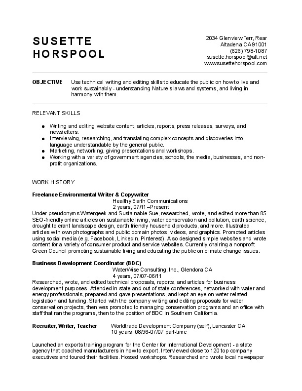 Susette Horspool, Freelance Environmental Writer