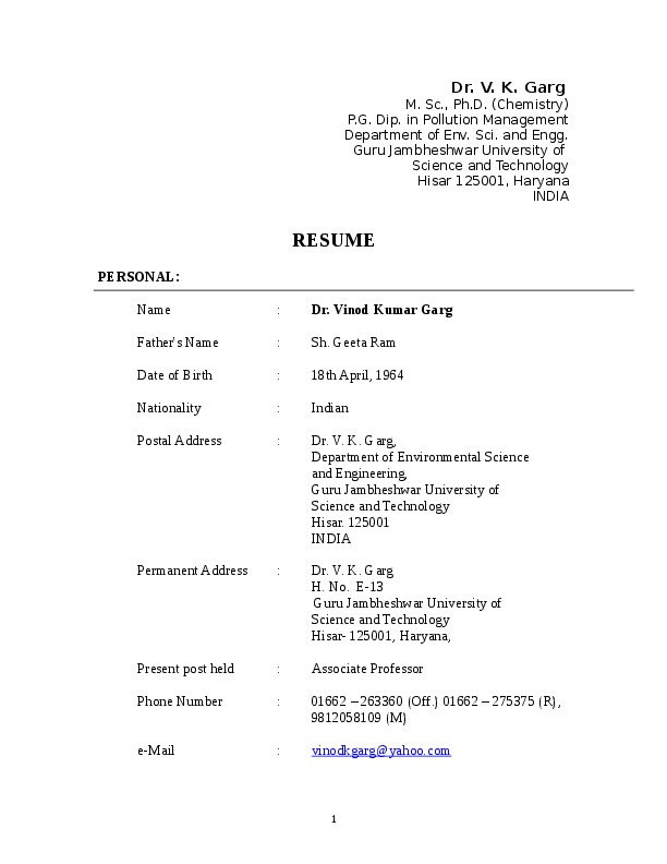 Vinod Garg, Guru Jambheshwar University of Science and Technology, Hisar - Associate Professor