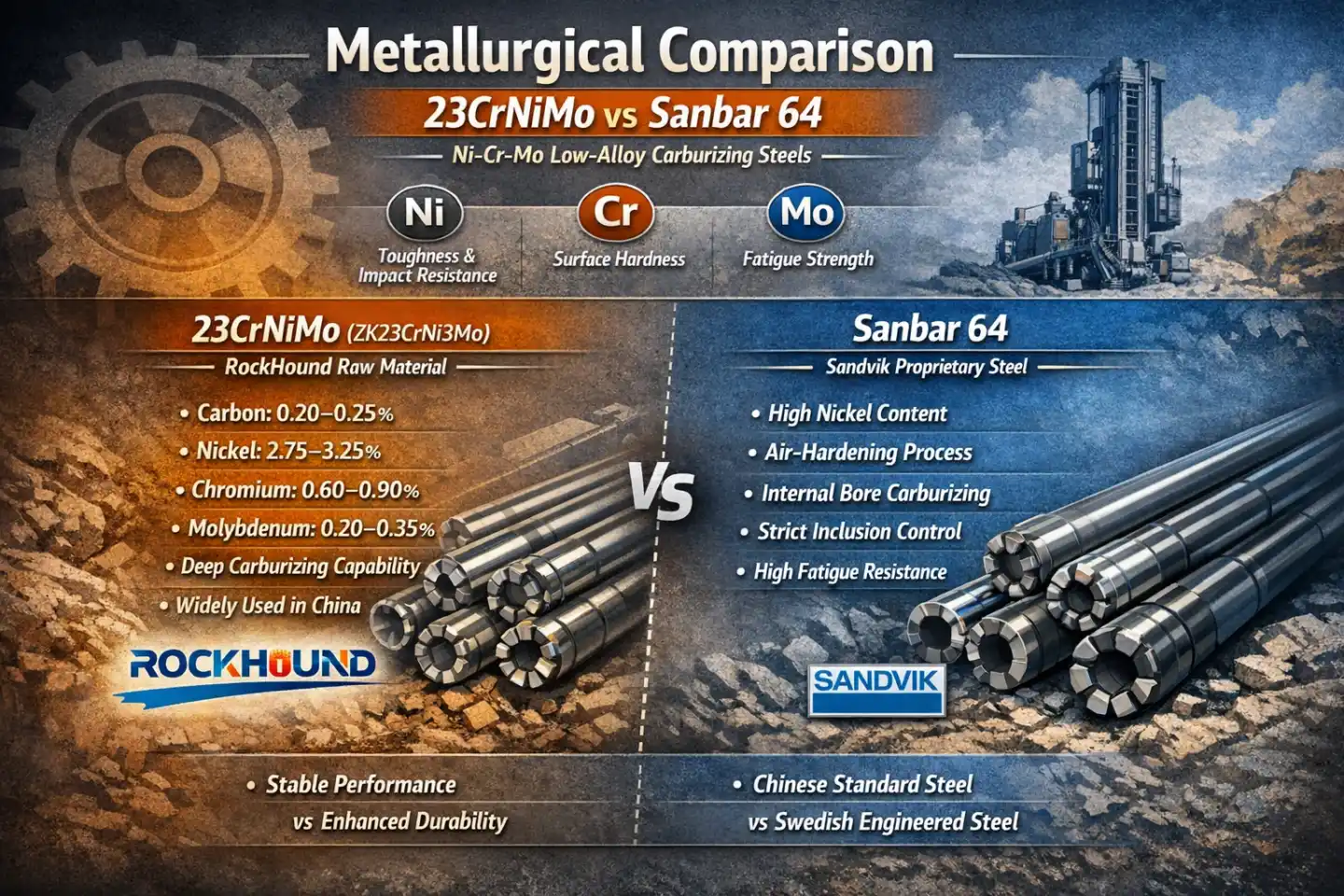Rock Drill Rod Material Comparison:23CrNiMo vs Sanbar64 - RockHound