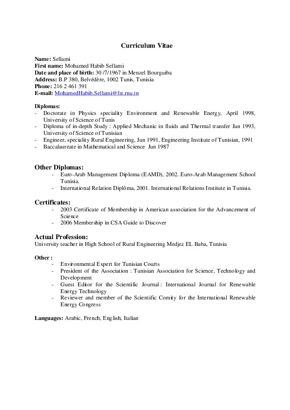 Mohamed Habib Sellami, Association Science, Technology and development - Prof