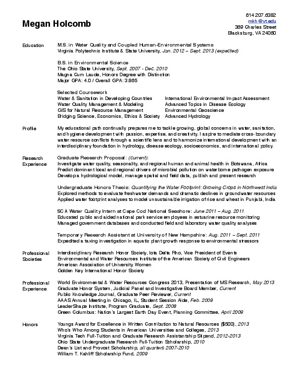 Megan Holcomb, Virginia Polytechnic Institute and State University - MS Research Assistant