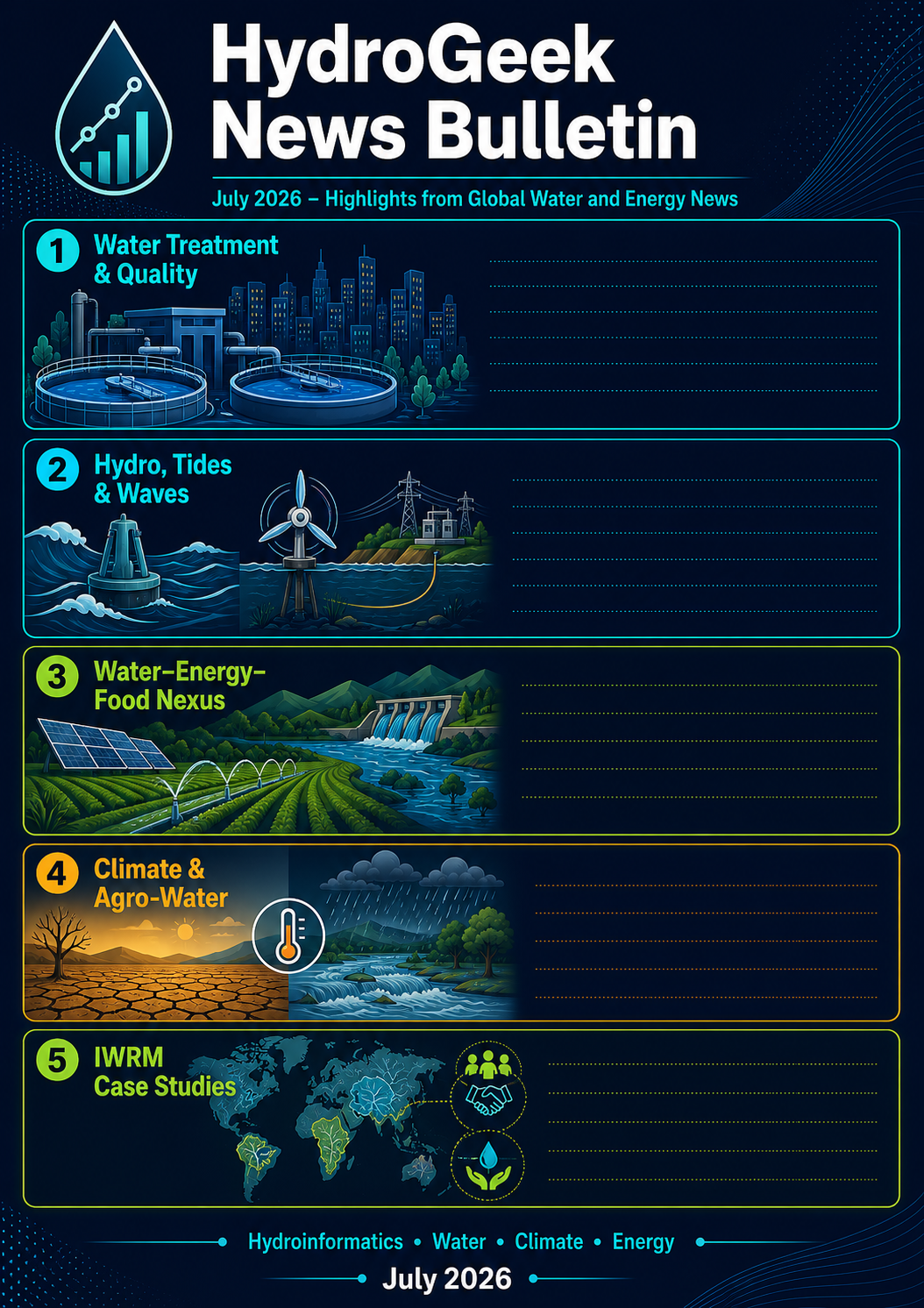 HydroGeek News Bulletin&rsquo;s July 2026 edition weaves together developments from across the water world into a single integrated story: how infra...