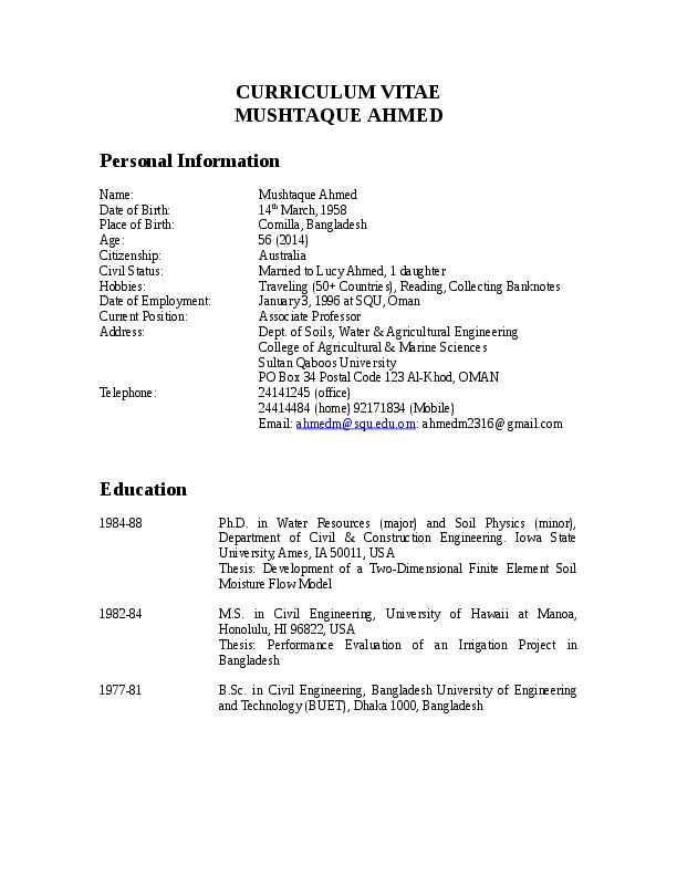 Mushtaque Ahmed, Sultan Qaboos University - Associate Professor