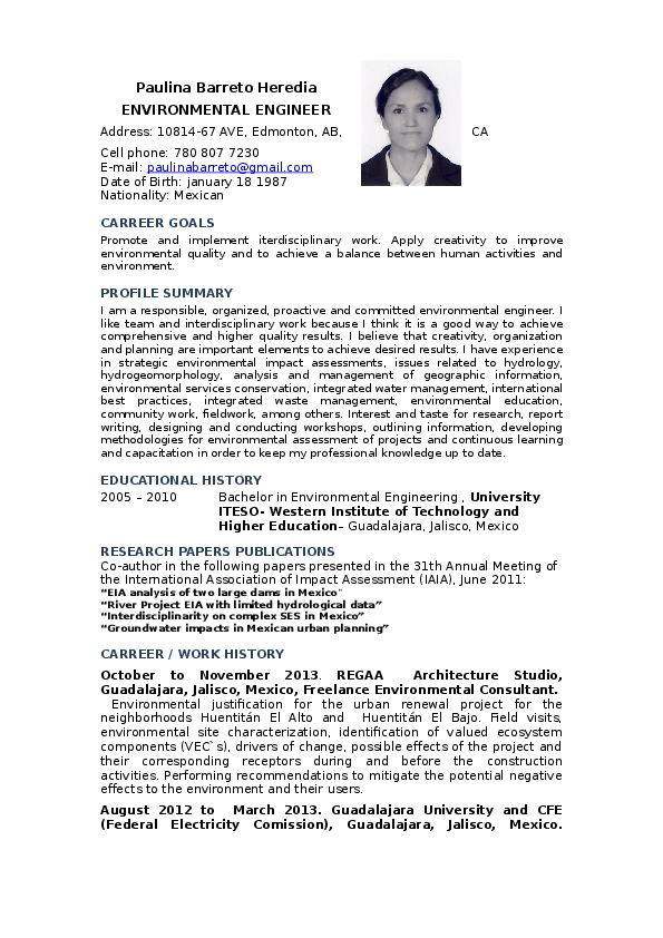 Paulina Barreto, Environmental Engineer / Independent environmental consultant