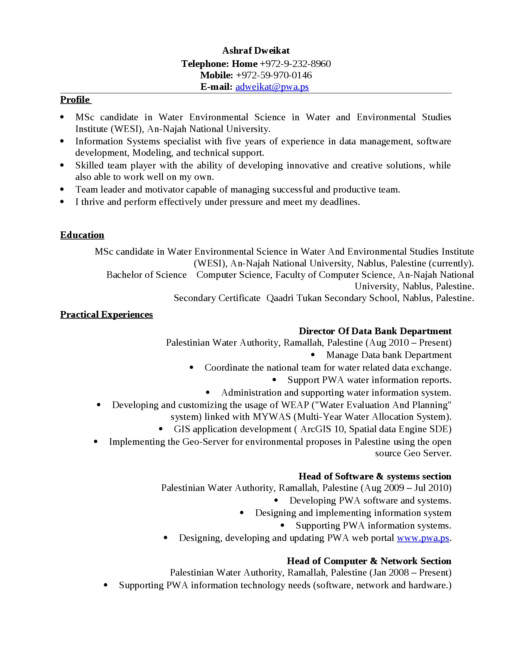 Ashraf Dweikat, Palestinian Water Authority - Data Bank Director 