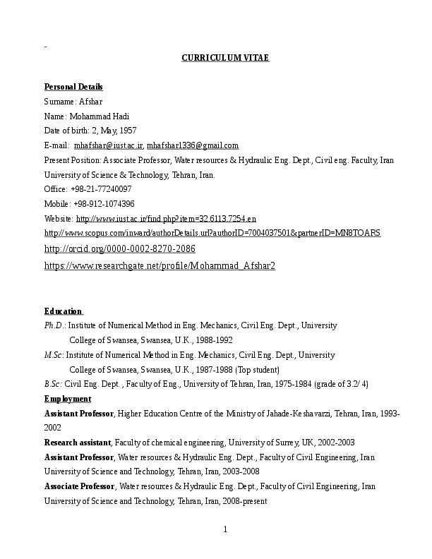 mohammad hadi Afshar, academic staff at Iran university of science and technology