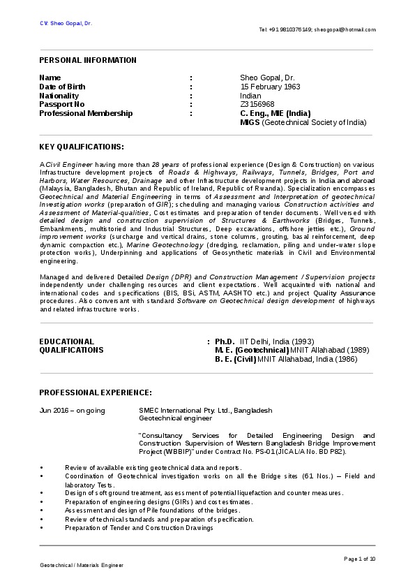 Sheo Gopal, Geotechnical Engineer at SMEC