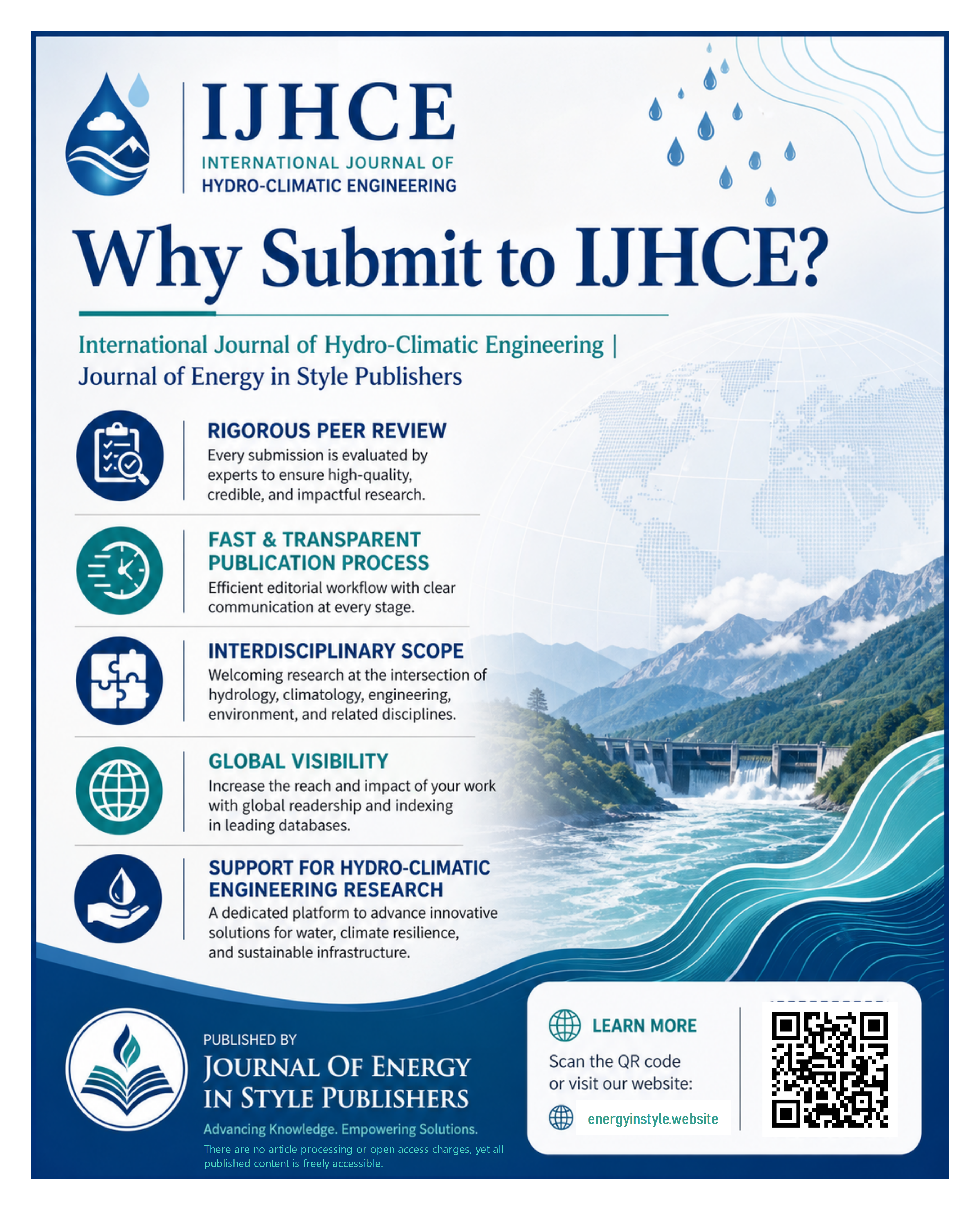 The journal welcomes contributions on topics such as hydro‑climatic variability and change, extreme events (floods, droughts), water resources...
