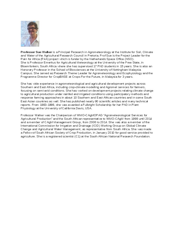Sue Walker, Principal Researcher at Agricultural Research Council - Institute for Soil, Climate and Water
