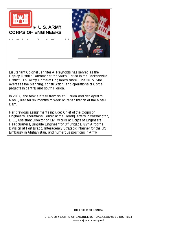 Jennifer Reynolds, Deputy District Commander for South Florida at US Army Corps of Engineers