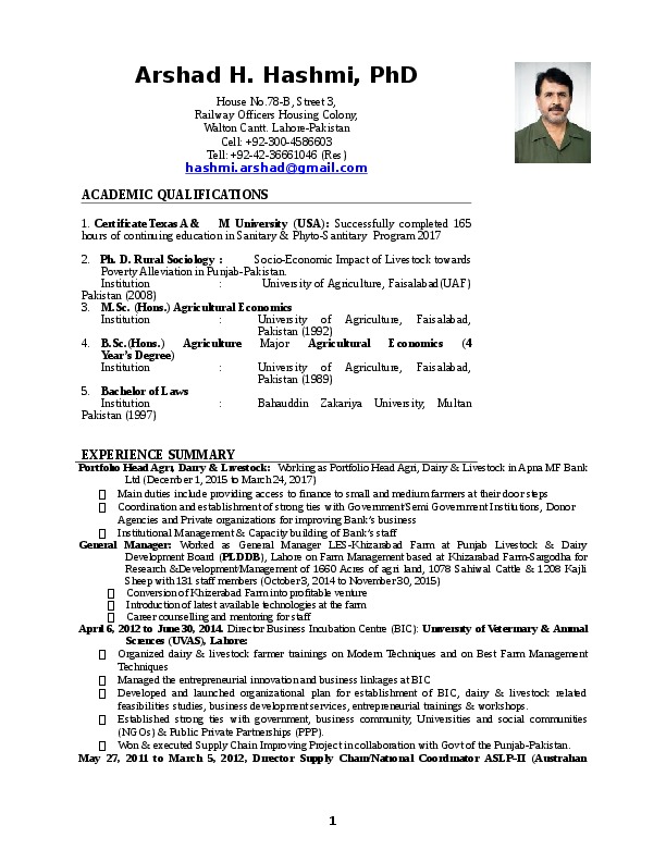 Dr Arshad H Hashmi, Portfolio Head Agriculture, Dairy & Livestock