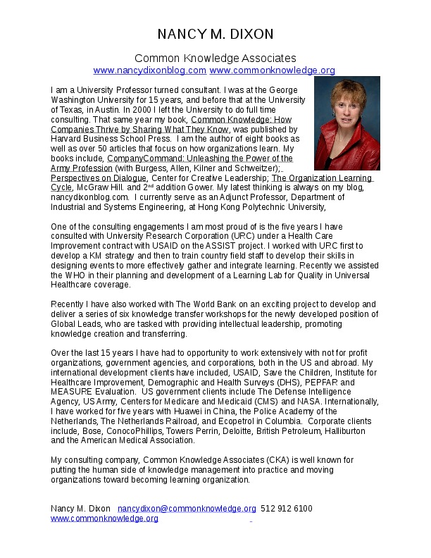 Nancy Dixon, Employee at Common Knowledge Associates