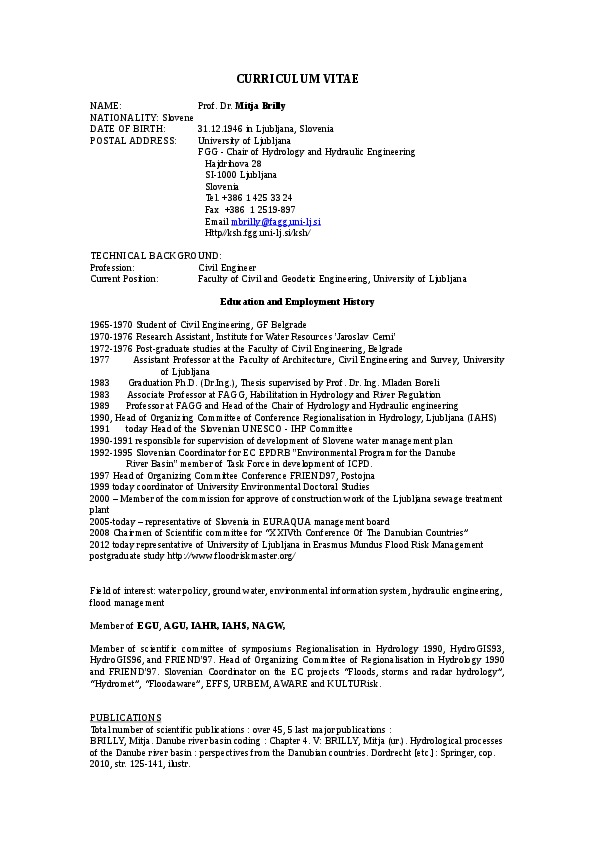 Mitja Brilly, University of Ljubljana - prof.