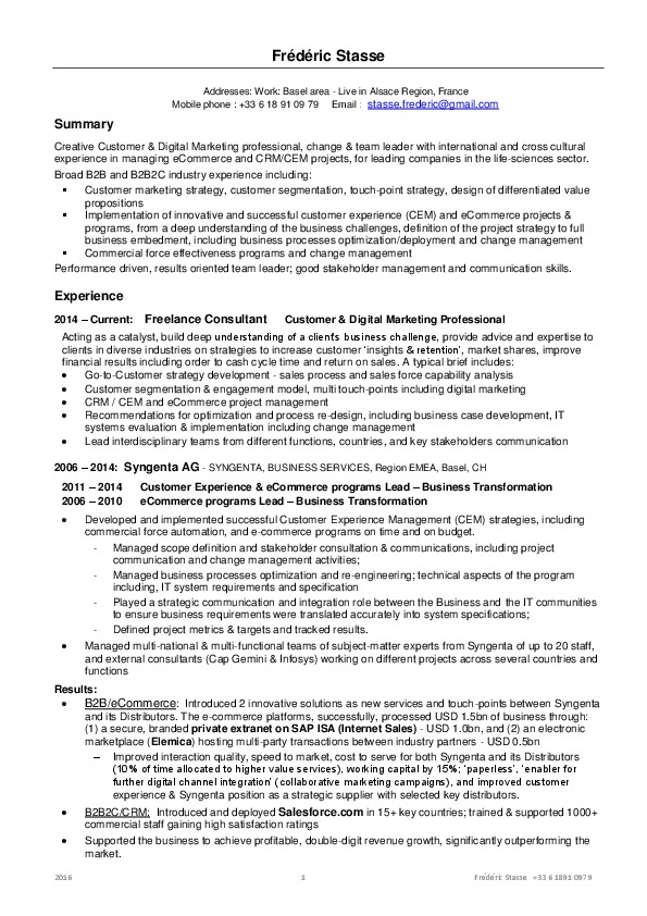 Frederic STASSE, Customer Experience & Digital Marketing ; Transformation Manager