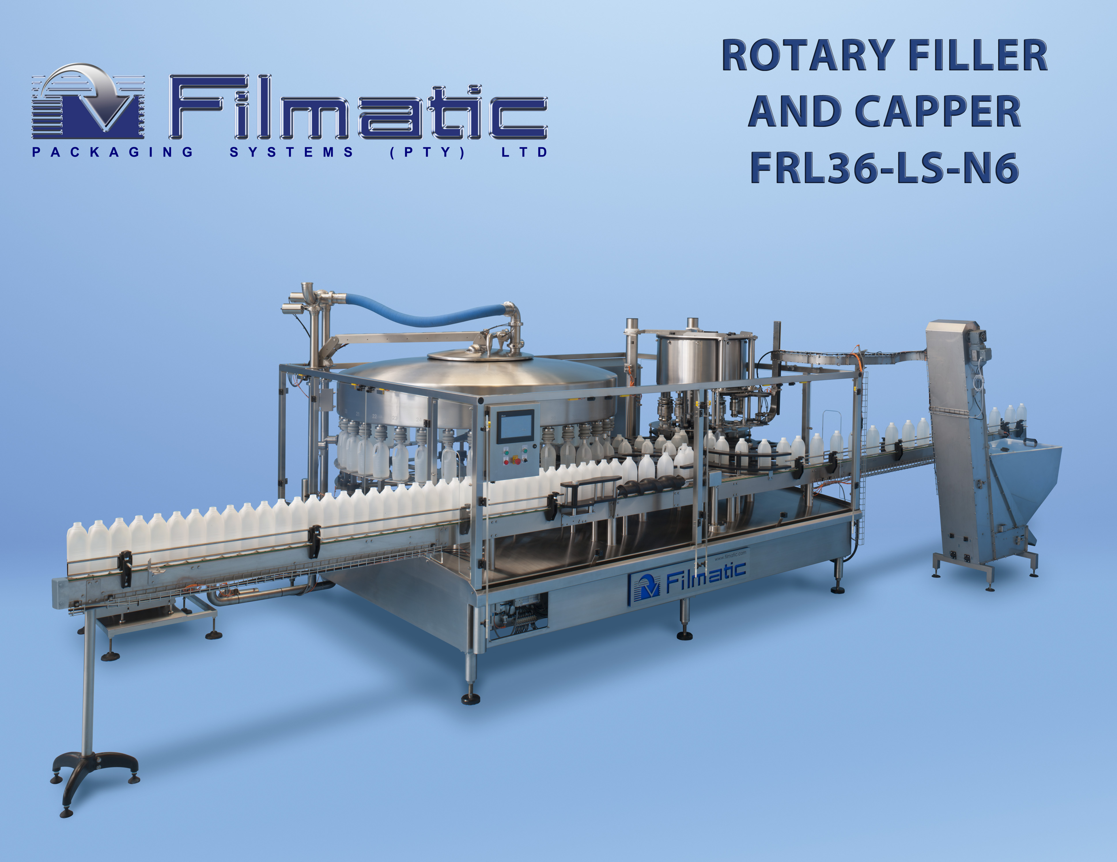 Rotary gravity, piston, nett-weigh filler/cappers
