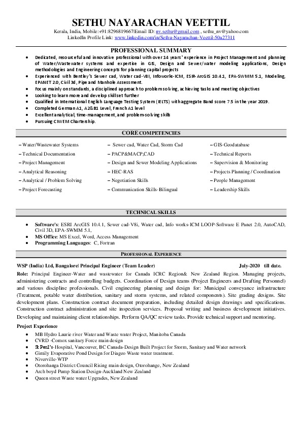 Sethu Nayarachan veettil, Principal Engineer-Water and Waste water at WSP