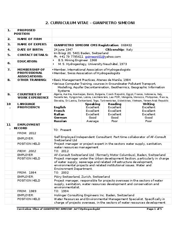 Gianpietro Simeoni, Self Employed - Water  Engineer