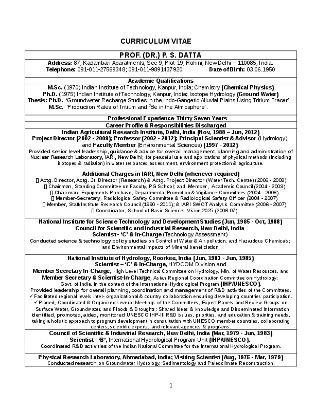 Partha Sarathi Datta, Indian Agricultural Research Institute - Professor & Principal Scientist