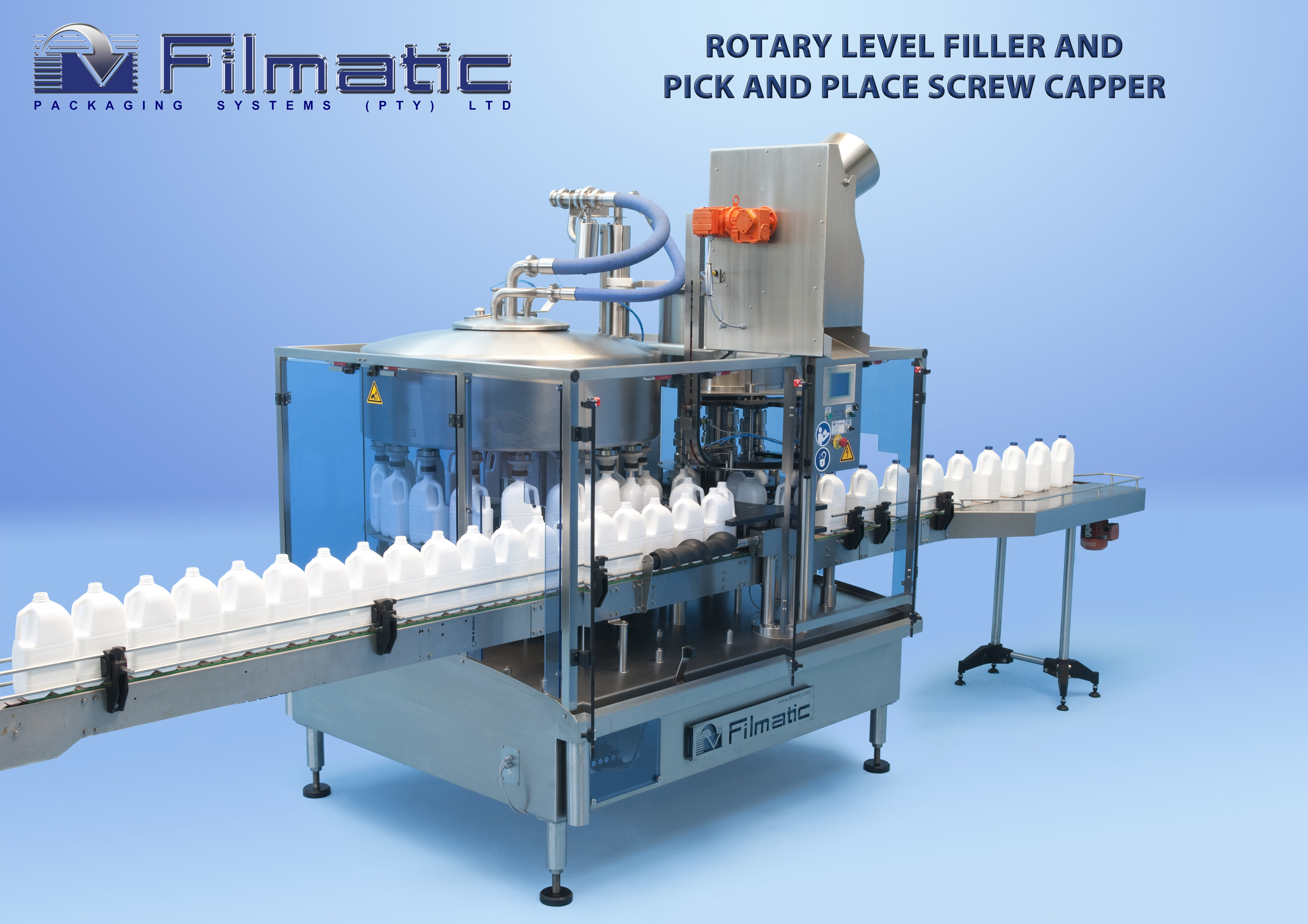 Rotary gravity, piston, nett-weigh filler/cappers