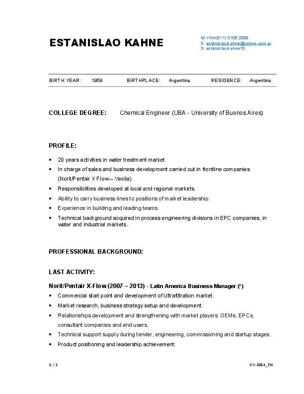 Estanislao Kahne, Chemical Engineer