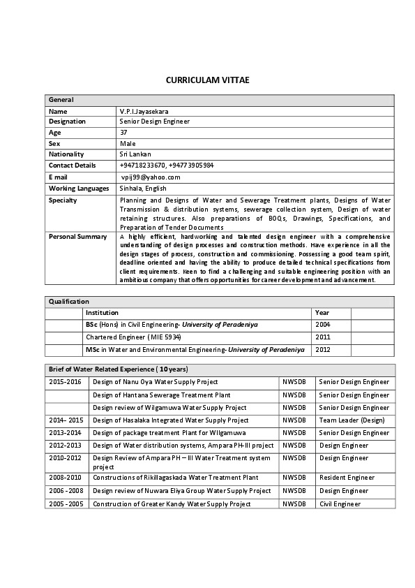 indika jayasekara, Design Engineer at National Water Supply and Drainage Board