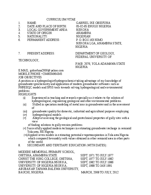 Dr Gabriel Ike Obiefuna, Modibbo Adama University of Technology Yola Nigeria - Senior Lecturer