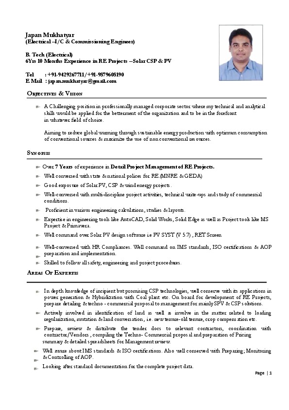Japan Mukhatyar, Ele & IC and Commissioning Engineer for Solar PV & CSP Project