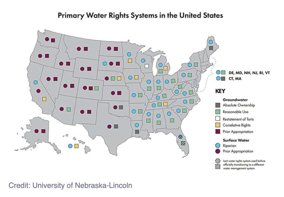 Map highlights US water rights systems, informs governanceA new thematic map depicting primary water rights systems across the U.S. has been dev...