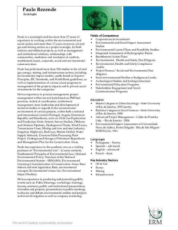 Paulo Rezende, Impact Assessment and Planning Manager at Environmental Resources Management (ERM)