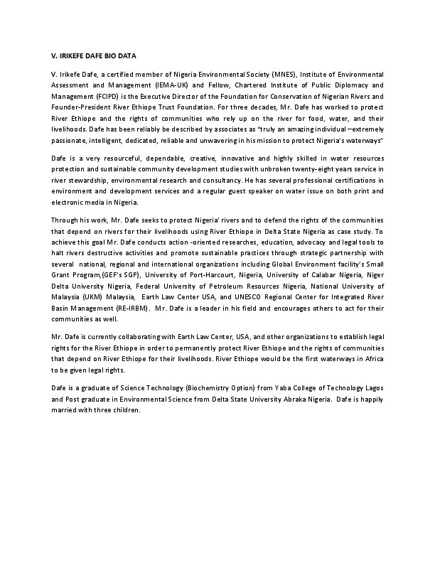 IRIKEFE VOT' DAFE, Executive Director/CEO at Foundation for Conservation of Nigerian Rivers