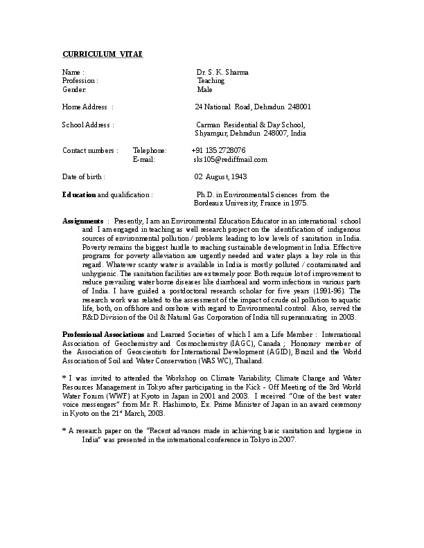 S.K. Sharma, Carman Residential and Day School, Dehradun, India - Head, Geography and Environmental Education Department