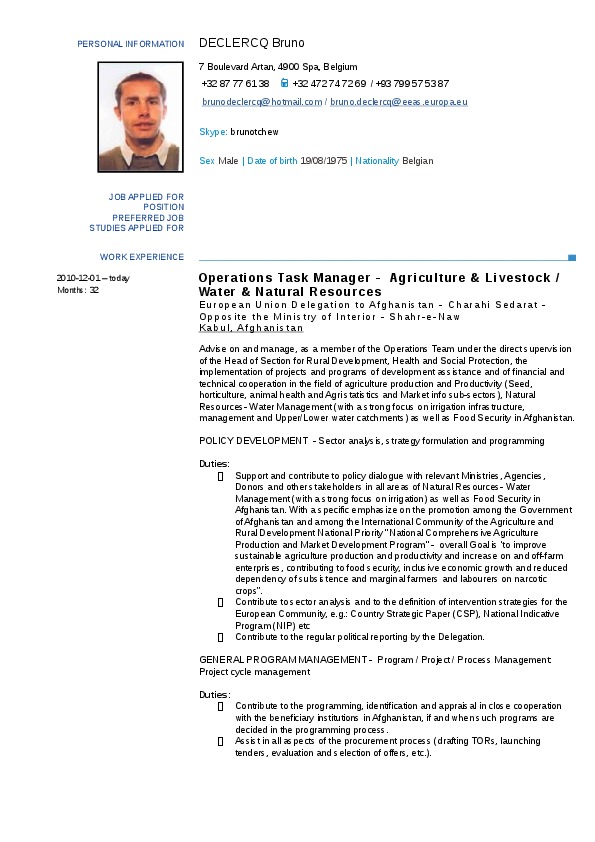 Bruno Declercq, European Commission - Operations Task Manager - Agriculture & Livestock / Water & Natural Resources