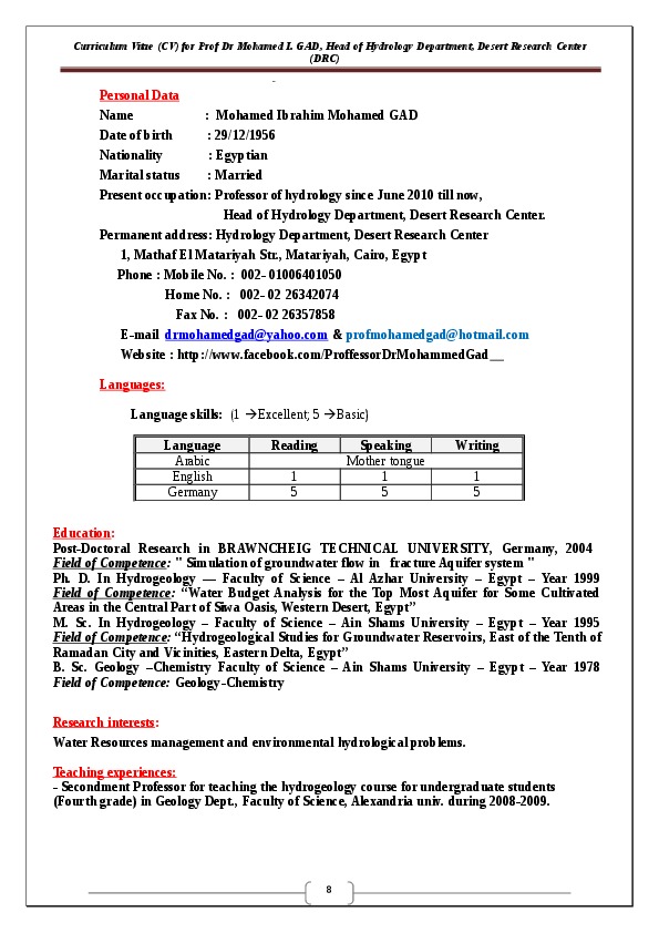 Mohamed GAD, Desert Research Centre - Head of Hydrology Department