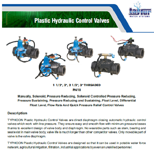 PLASTIC HYDRAULIC CONTROL VALVES