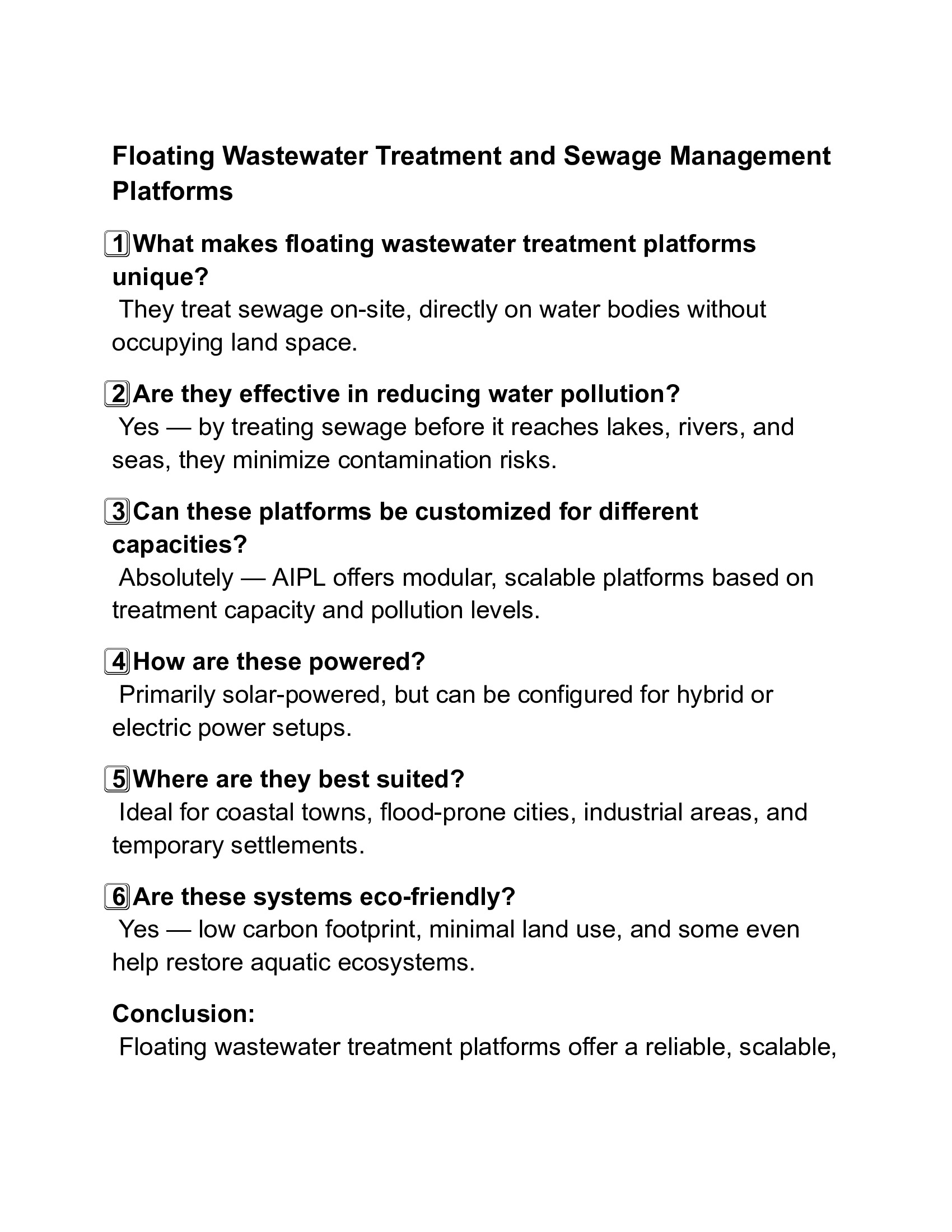 Foating waste water system