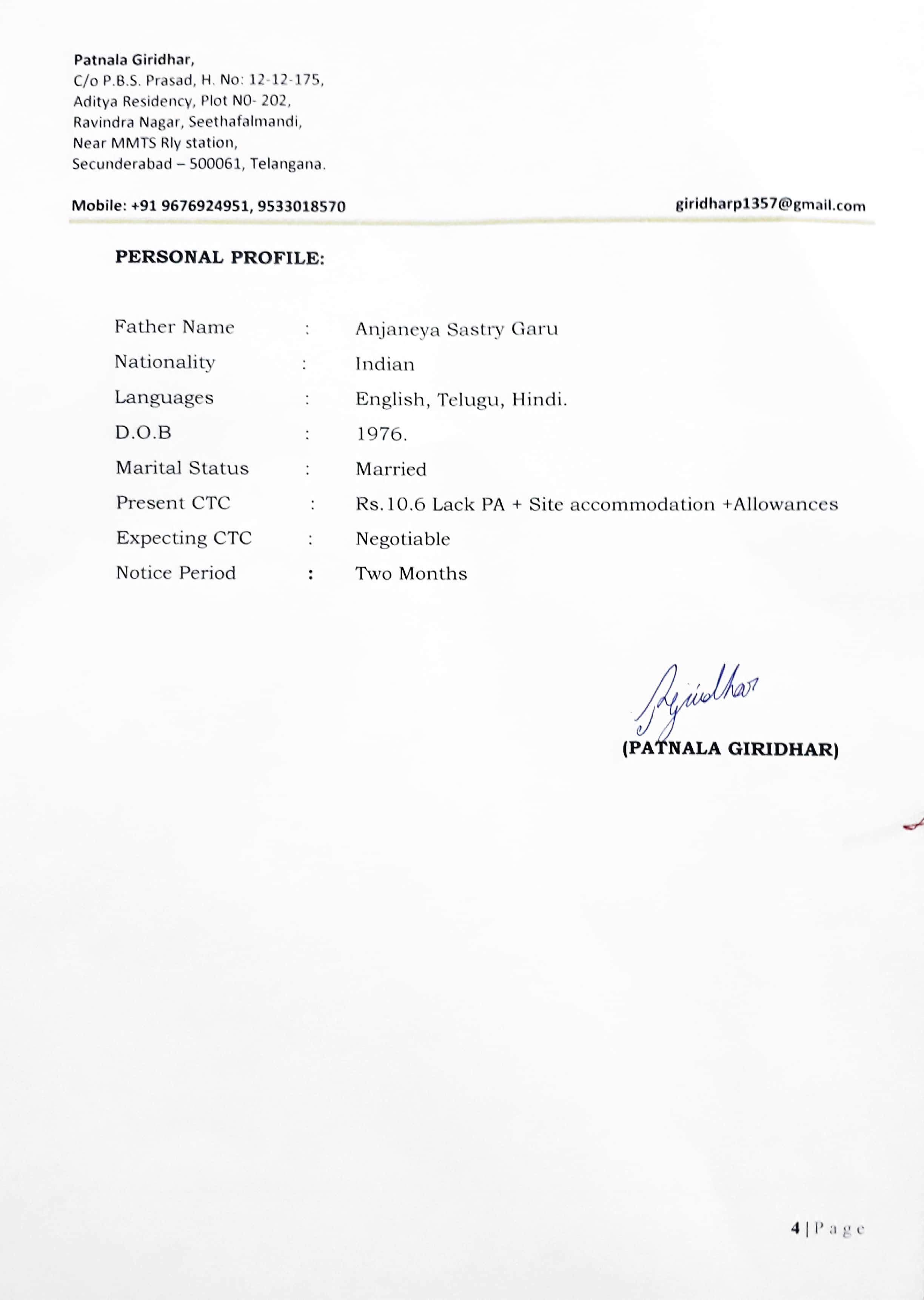 Sir,My self patnala giridhar, I have experienced in irrigation projects, water supply project , hydro power project and also fabrication works i...