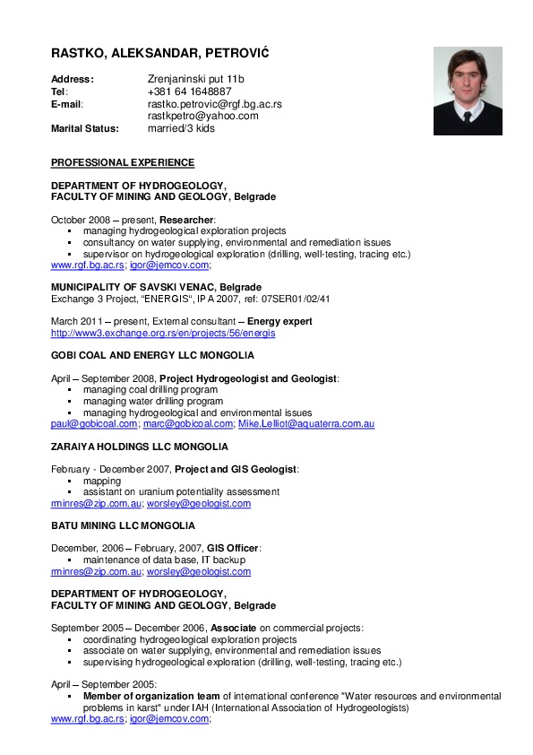 Rastko Petrovic, Faculty of Mining and Geology - Researcher