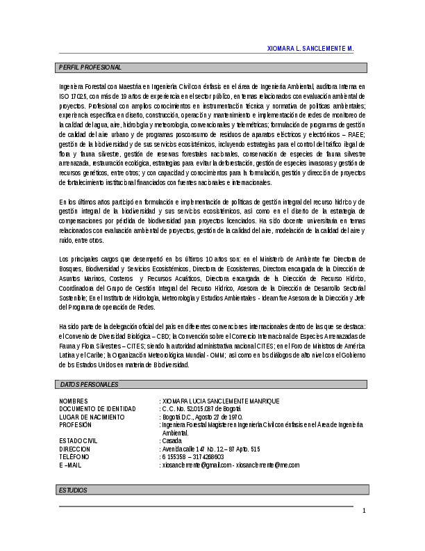 Xiomara  Sanclemente, Estudios Técnicos - SGS