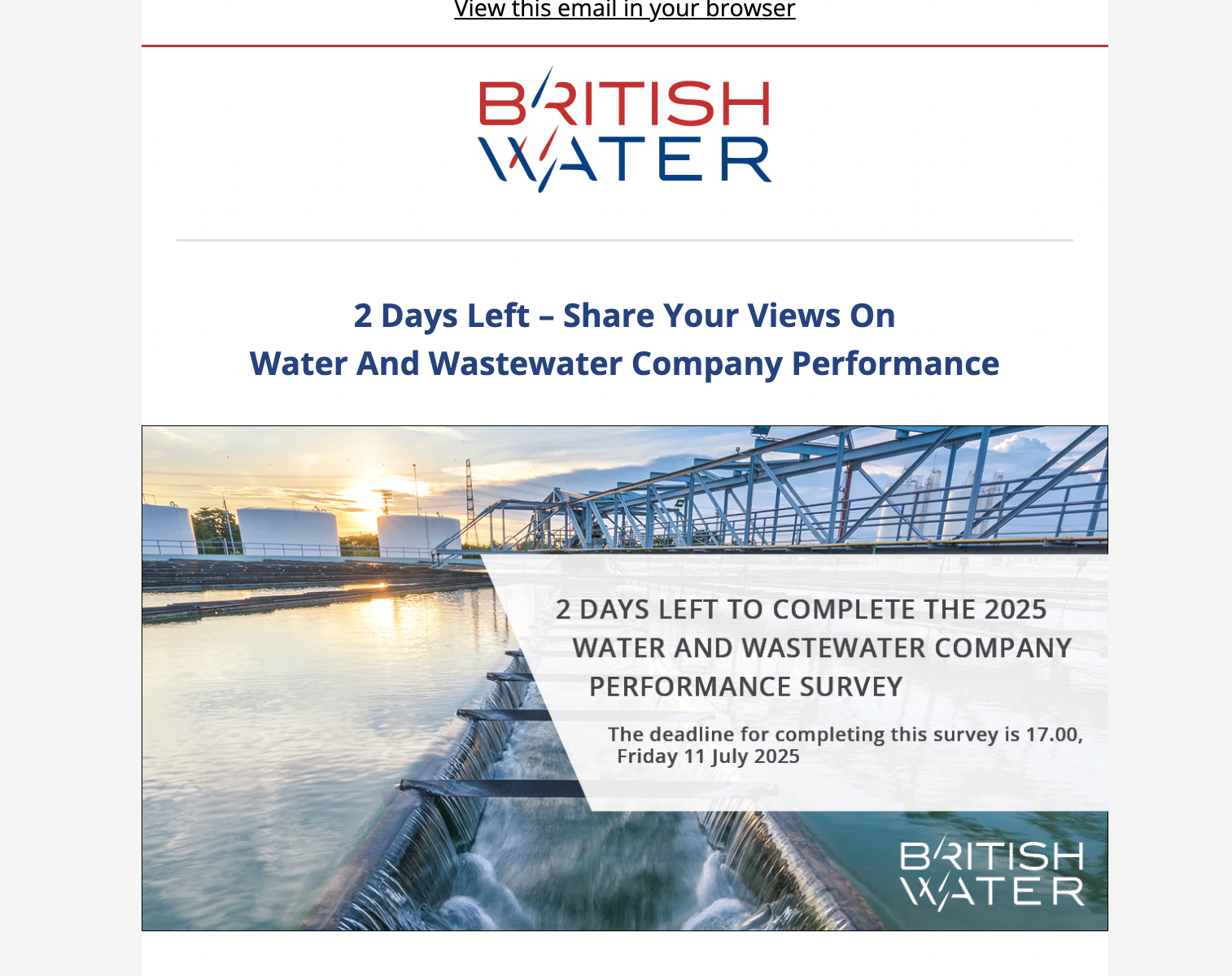 The 2025 Water and Wastewater Company Performance Survey is now open and we look forward to receiving your response.Source: https://mailchi.mp/b...