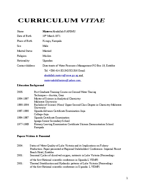 Abudallah MATOVU, Ministry of Water and Environment - Principal Water Analyst